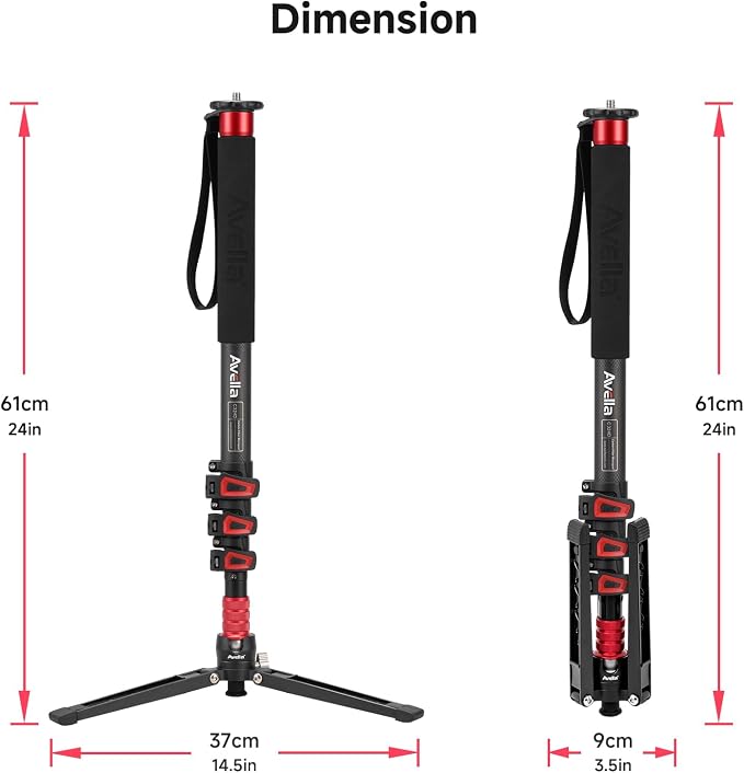 Avella C324D Carbon Fiber 67 Inch Camera Monopod Professional Telescopic Video - Image 9