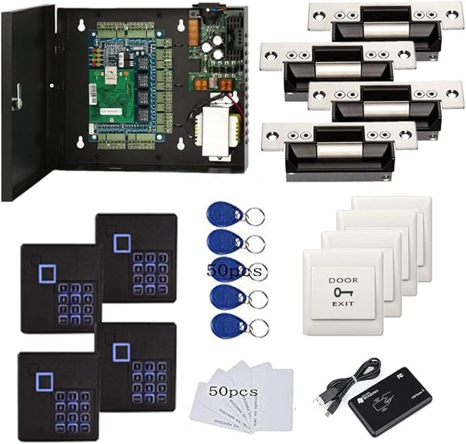 4 Doors Complete TCP/IP PIN Code RFID Card/Fob Access Control Systems by MENGQI-CONTROL