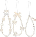 Ecally 3 Pcs Phone Charms Strap Camera Charm Strap Pearl Beaded Butterfly Bow by Ecally