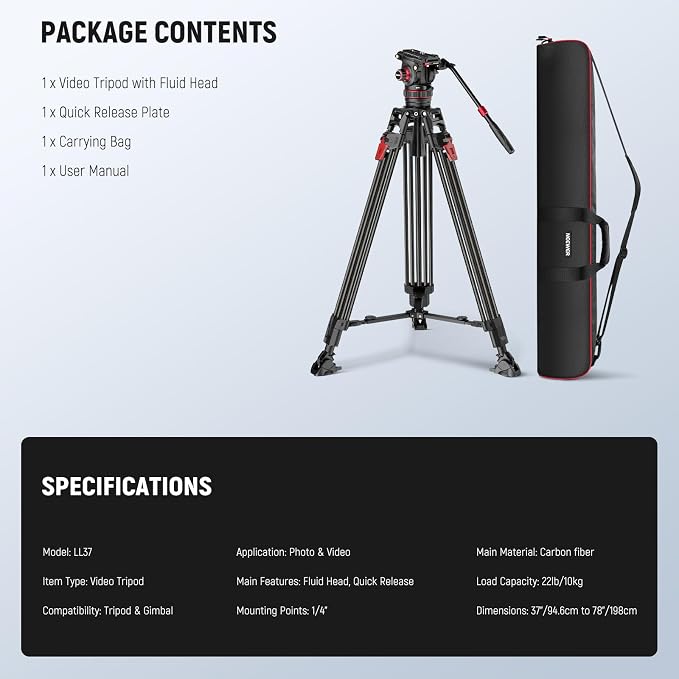 NEEWER 78" Video Camera Tripod Carbon Fiber - Image 9