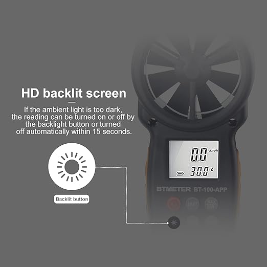 BTMETER BT-100APP Anemometer w/Wireless Bluetooth, Digital Handheld Wind Speed - Image 6