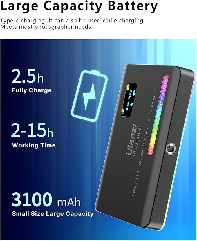 ULANZI VL120 RGB Video Light, Pocket LED On-Camera Video Lights, Built-in - Image 7