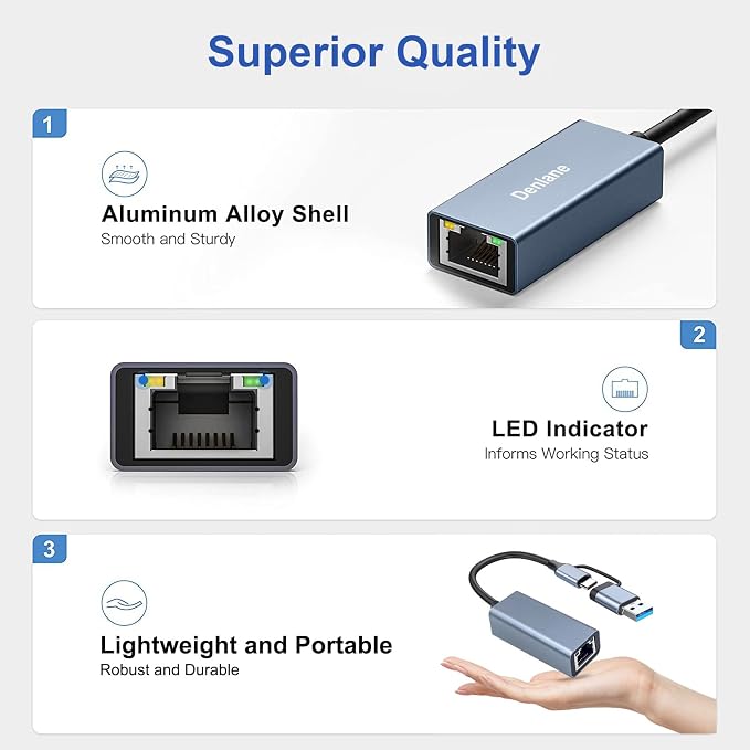 USB 3.0 to Ethernet Adapter, Ethernet to USB C Adapter 2-in-1, RJ45 Gigabit - Image 5