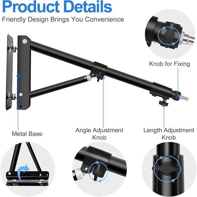 EMART Ring Light Wall Mount Boom Arm, Adjustable 51in/130cm Mounted Overhead - Image 3