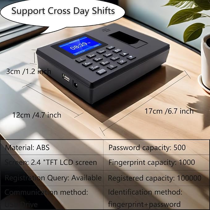 MIKONIYA Time Clock, Attendance Machine ​with Fingerprint, Time Clocks - Image 3