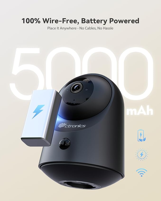 Ctronics 2K 100% Wireless Battery Indoor Security Camera, 20m Infrared Night - Image 2