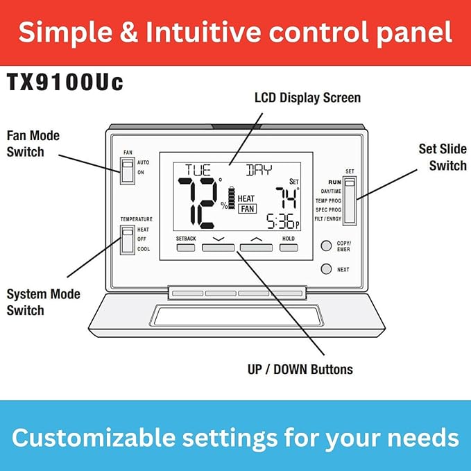 LTX9100U Programmable 7 Day Thermostat; 2 Heat, 2 Cool - Image 4