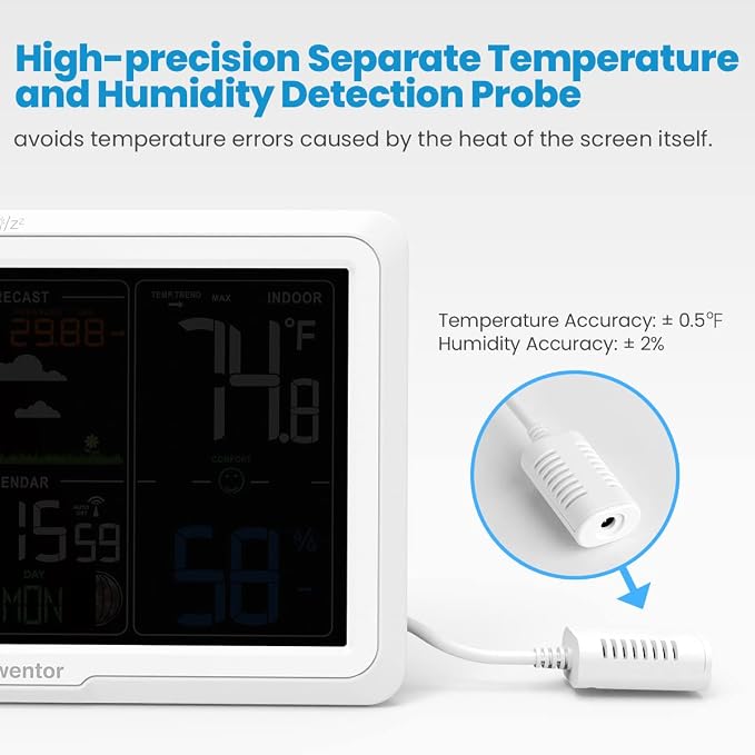 Newentor Weather Station Wireless Indoor Outdoor, 7.5in Display Atomic Clock - Image 4