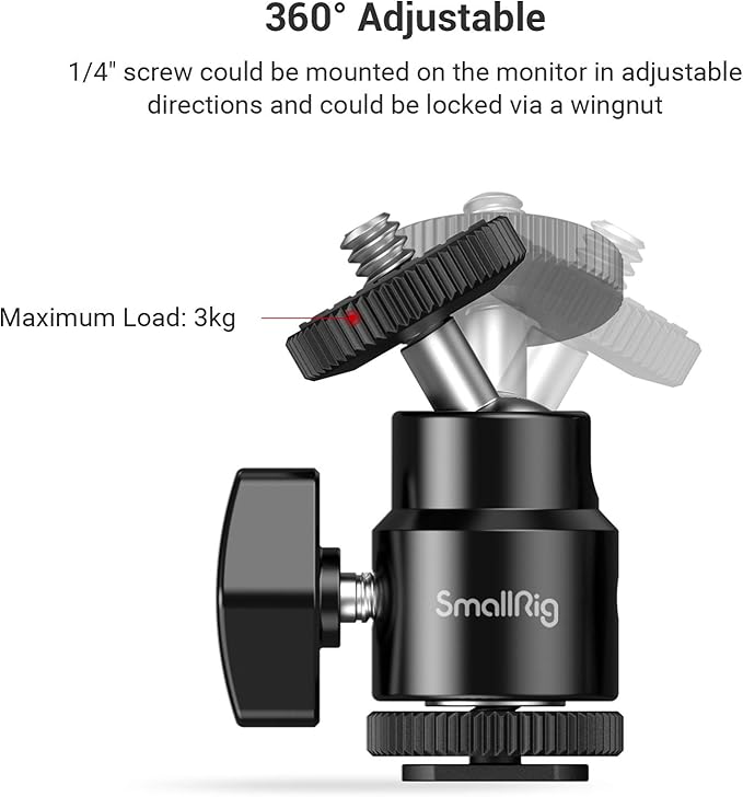 SmallRig 1/4" Camera Hot Shoe Mount, Ballhead Tripod - Image 2