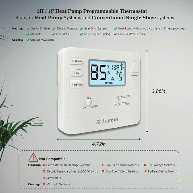 Thermostat for Heat Pump, Programmable Thermostat for House, Single-Stage - Image 3