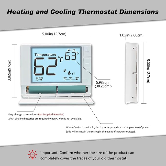 Multi Stage Thermostat for Home Cooling and Heating, 2 Heat/2 Cool, Super Clear - Image 6