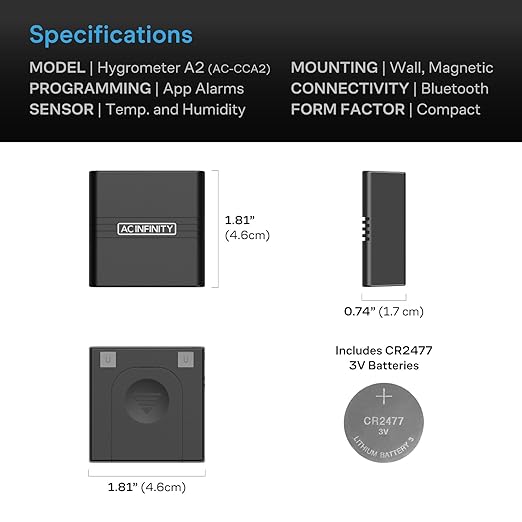 AC Infinity Mini Temperature Humidity Smart Hygrometer A2 Bluetooth App Monitor - Image 6