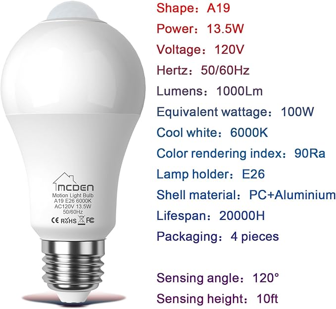 McDen Motion Sensor Light Bulb, Indoor Motion Activation Detector Light Bulb - Image 4