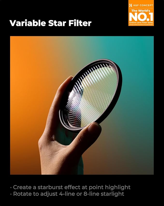 K&F CONCEPT 49mm Variable Star Filter Cross Screen Starburst Filter 4, 8 Points - Image 2