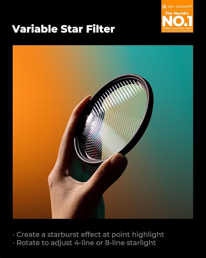 K&F CONCEPT 82mm Variable Star Filter Cross Screen Starburst Filter 4, 8 Points - Image 2