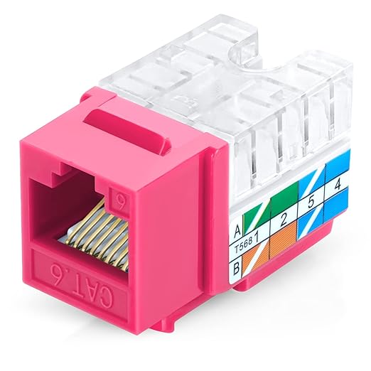 Everest 90° Angled RJ45 Cat6 Keystone Jacks 20-Pack in Pink by EverestMediaSolutions