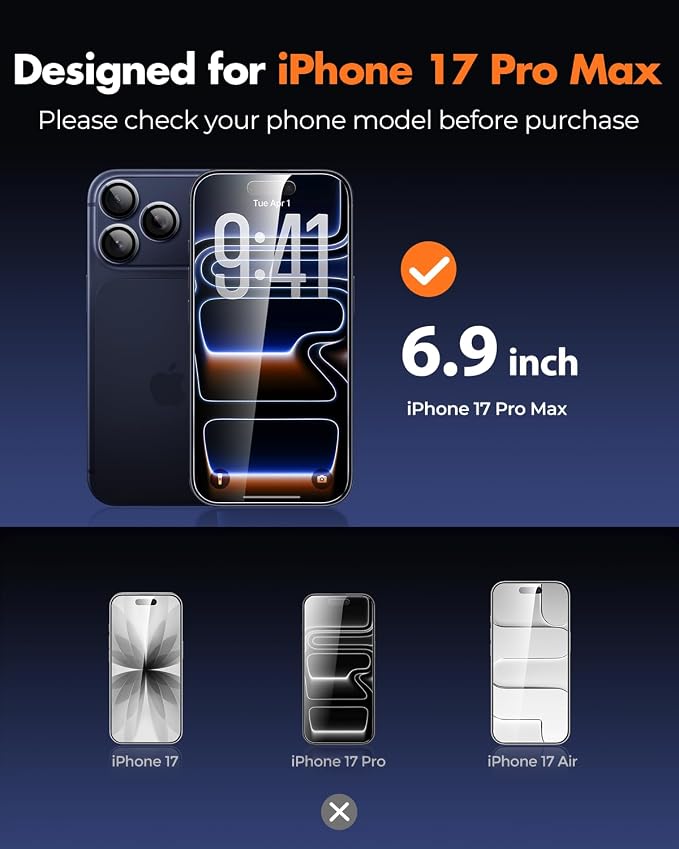 UNBREAKcable iPhone 17 Pro Max Screen Protector 3-Pack, Upgraded Dual-Tempered - Image 2