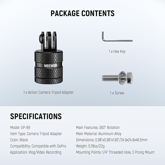 NEEWER Action Camera Tripod Mount Adapter Compatible - Image 7