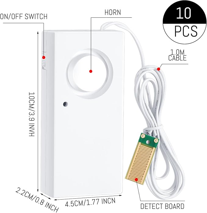 Hoteam 5 Pcs Water Sensor Alarm Leak Detector 120db Water Leak Alarm 9v Battery - Image 4