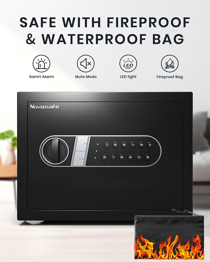 Safe Box, Home Safe with Key & Fireproof Waterproof Bag, Money Safe - Image 7