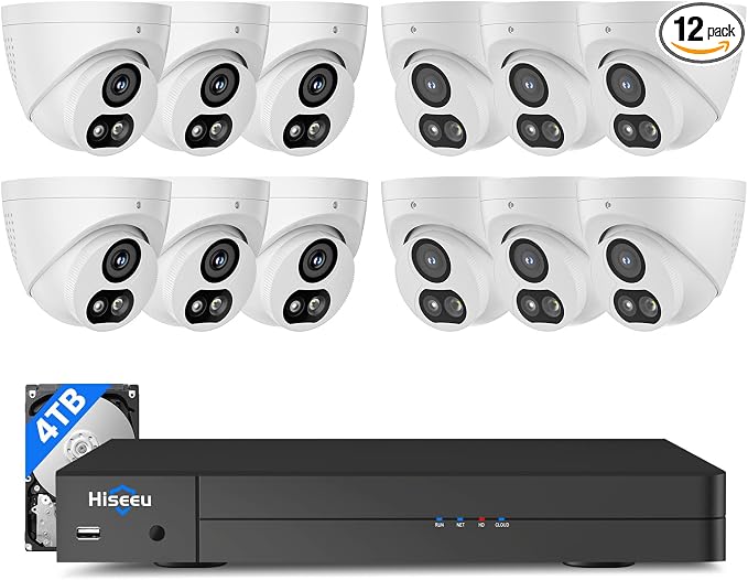 【4K HD+121°Wide View】 Hiseeu 12MP NVR 12 Pcs 4K PoE Security Cameras, 4 TB HDD by Hiseeu