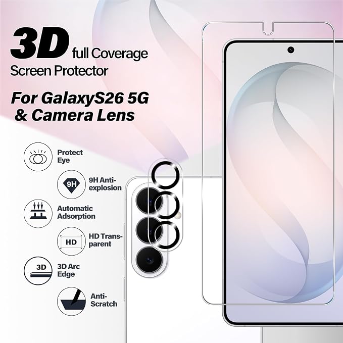 BIGFACE Galaxy S26 Tempered Glass Screen Protector + Camera Lens Protector - Image 2