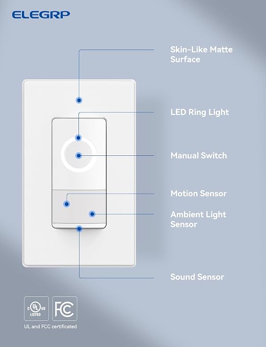 ELEGRP Smart Motion Sensor Switch, 2.4GHz Wi-Fi Single Pole Light Switch Works - Image 2