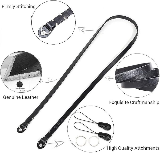 Genuine Slim Leather Camera Neck Shoulder Strap compatible - Image 3