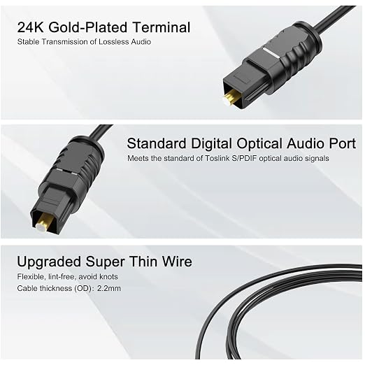Optical Audio Cable 10 feet, Digital Optical Audio Cable Ultra Thin Cord - Image 3