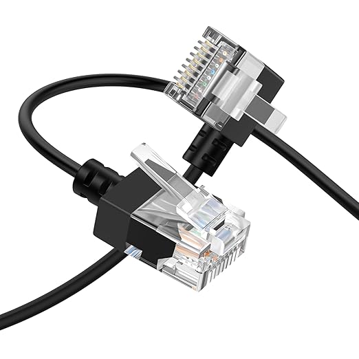 Cat6A Ethernet Cable 90 Degree Left Angled 15FT, Flexible Slim & Ultra Thin by Thzzhnno