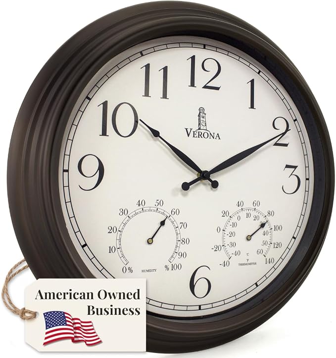 18 inch Outdoor Clocks for Patio Large Waterproof by LovelyHomeEssentials