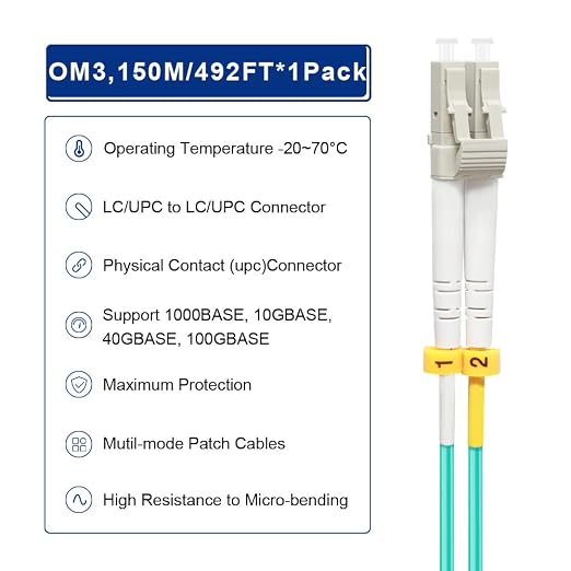FLYPROFiber- LC to LC Fiber Patch Cable OM3 150M/492ft, Length Options: - Image 4