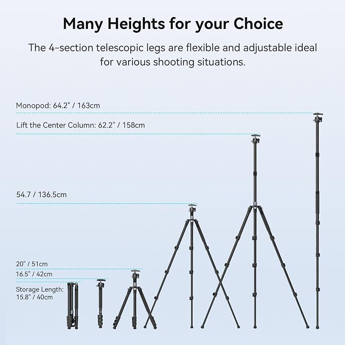 SmallRig AP-20 Carbon Fiber Tripod, 62.2" Camera Tripod Monopod - Image 6