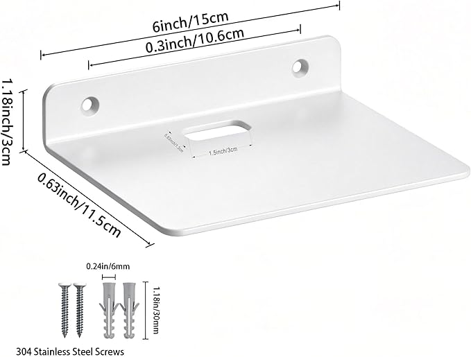 6 Inch White Floating Wall Shelf, Rustproof Aluminum Alloy Wall Mounted Storage - Image 3