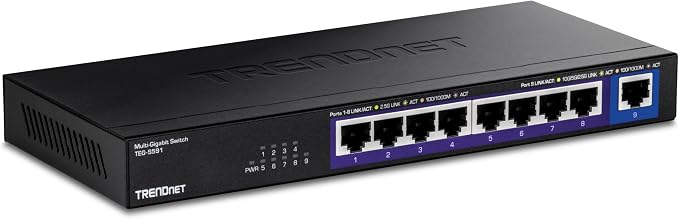 TRENDnet 9-Port Multi-Gig Switch, 8 x 2.5G RJ-45 Ports, 1 x 10G RJ-45 Port by TRENDnet