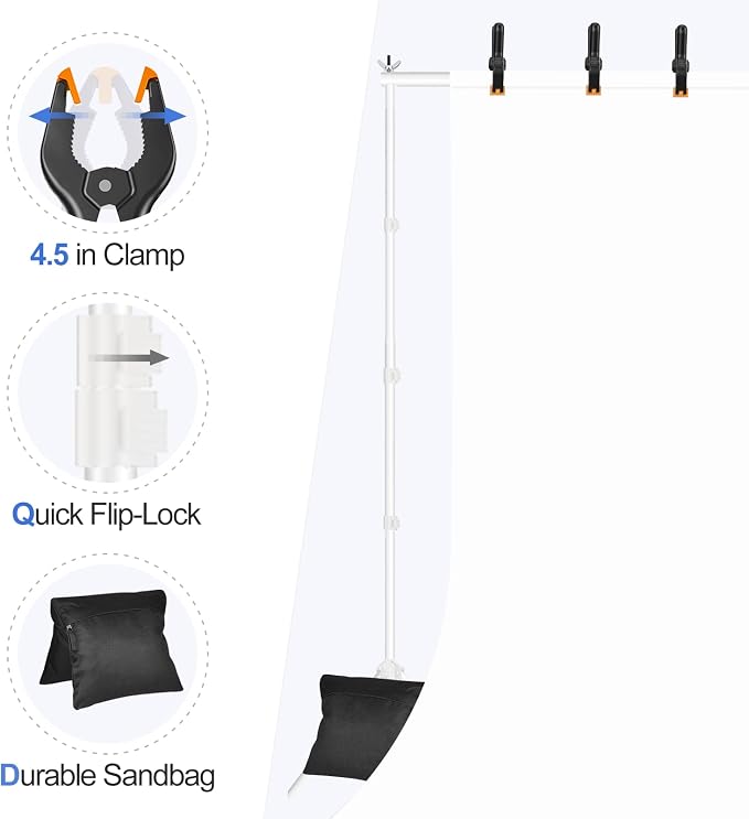 EMART Backdrop Stand 10x10ft Photo Studio Adjustable Background Stand Support - Image 5