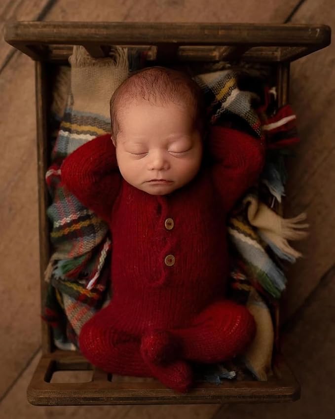 Newborn Photography Props Bed Prop Brown – Rustic Mini Wooden Bed - Image 3