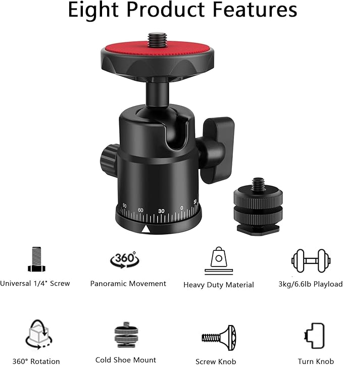 Universal 1/4" Swivel Mini Ball Head Screw Tripod Mount - Image 2