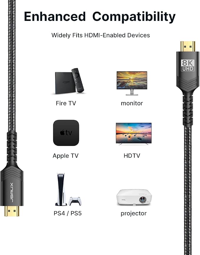 JSAUX 8K HDMI Cable 2.1 2 Pack 6ft, 48Gbps Ultra High Speed HDMI Cable Braided - Image 6
