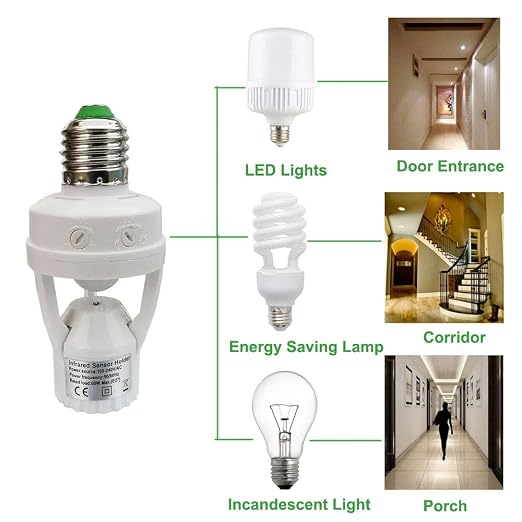 Motion Activated Light Socket, E26 Motion Security Light Bulb Socket Indoor - Image 4