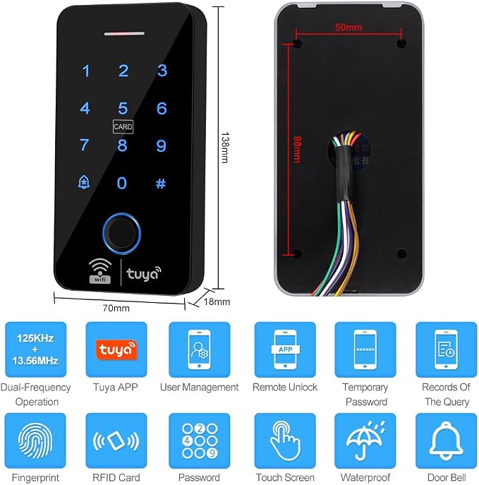 WiFi Graffiti Access Control System keypad, IP68 Waterproof Fingerprint keypad - Image 2
