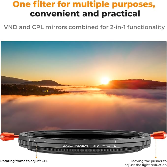 K&F CONCEPT 82mm Variable ND2-32 & Circular Polarizing Lens Filter in 1 - Image 3