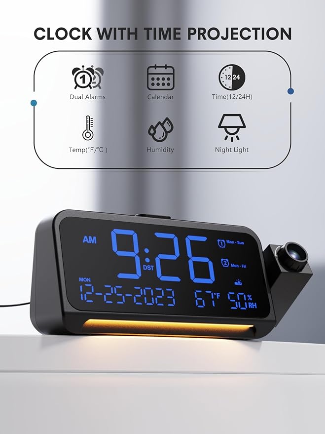 Mesqool Projection Alarm Clock for Bedroom Ceiling, Digital Clock Projector - Image 2