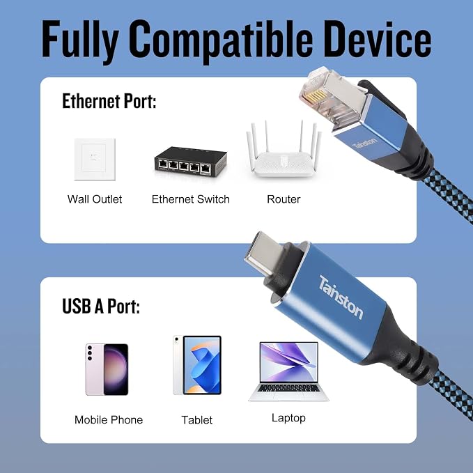 USB C to Ethernet Cable, 30Ft Type C to RJ45 Cable, USB C to Gigabit Ethernet - Image 4