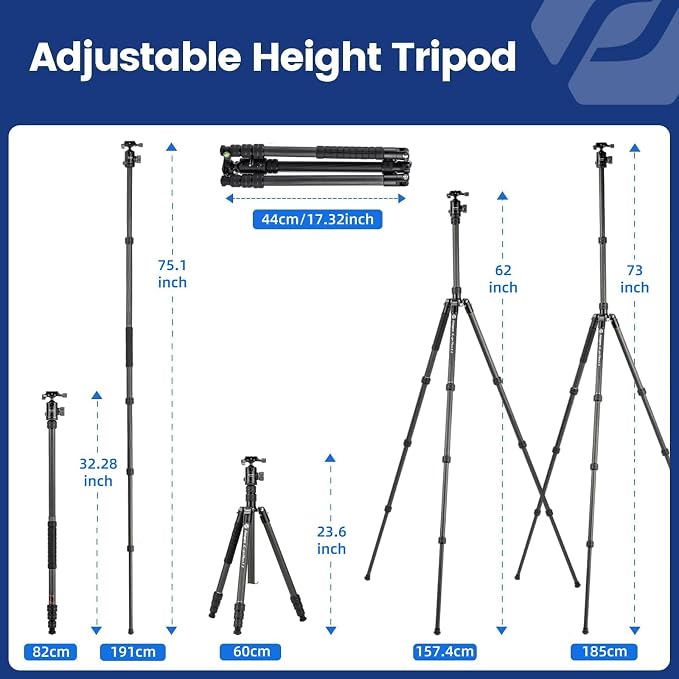 Fotopro 73" Carbon Fiber Tripod - Image 3