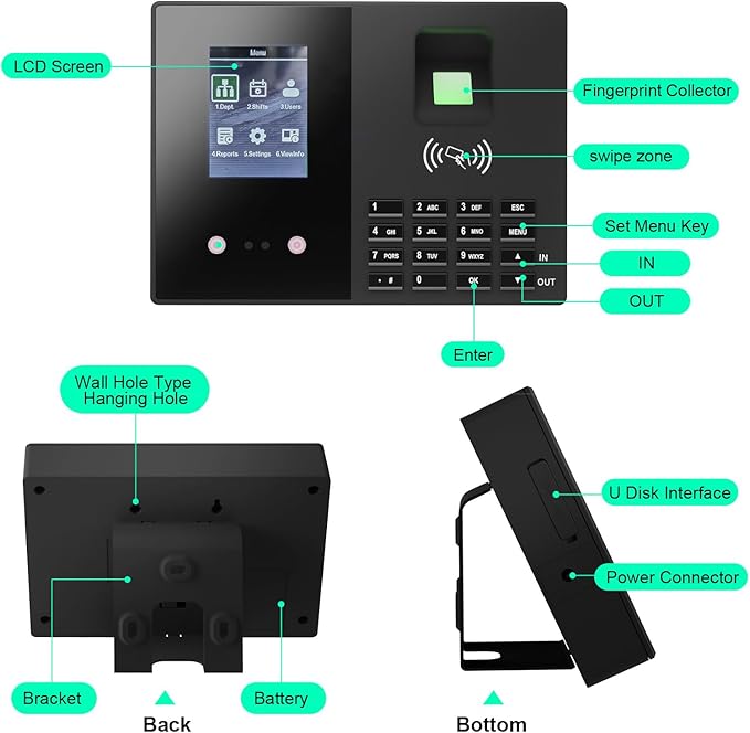 Employee Time Clock, Fingerprint Badge Attendance Machine, 0 Monthly Fee Office - Image 4