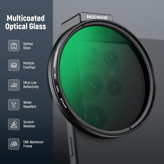 NEEWER Clip On Phone Filter Kit, 67mm Multicoated CPL Filter - Image 7