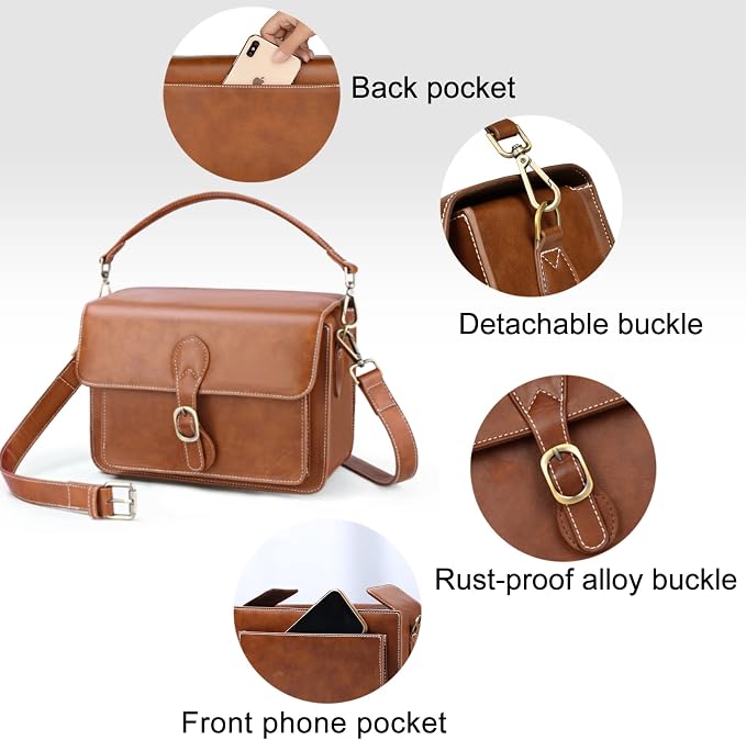 Cwatcun Camera Shoulder Bag Compact Camera Case Waterproof Retro Compatible - Image 4