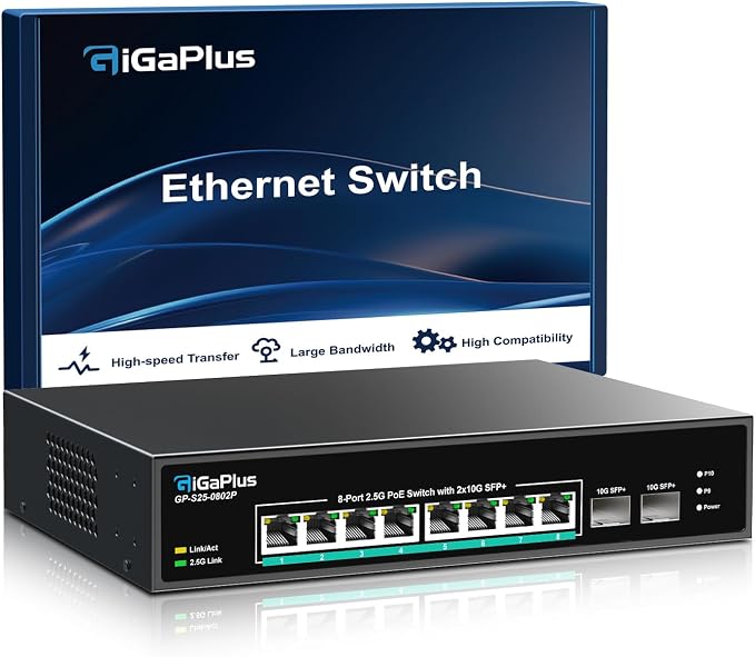 10 Port 2.5Gb Unmanaged PoE Switch by GiGaPlus