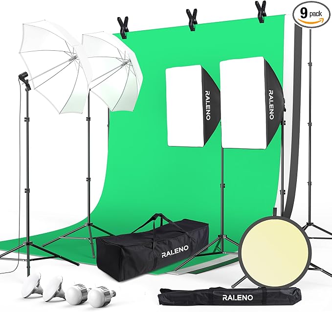 RALENO Photography Lighting Kit, 8.5x10ft Photo Backdrops Stands by RaLeno